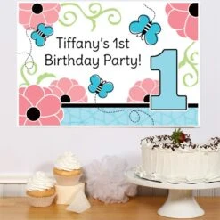 Little Butterfly 1st Birthday Sign, 8x10, 16x20, Editable Digital Template