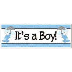 Elephant Blue Baby Shower Small Banner, Editable Digital Template
