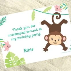 Little Monkey Party Thank You, 5x7-inch, Editable Digital Template