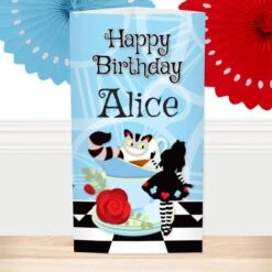 Alice In Wonderland Birthday Centerpiece, 10-inch, Editable Digital Template