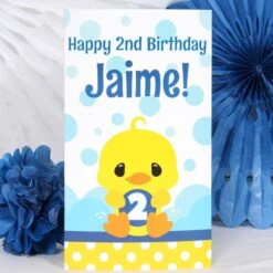 Little Ducky 2nd Birthday Centerpiece, 10-inch, Editable Digital Template