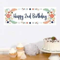Boho 2nd Birthday Small Banner, Editable Digital Template