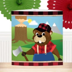 Woodland Lumberjack Beaver Party Centerpiece, 6-inch, Editable Digital Template