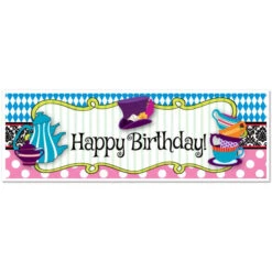 Mad Hatter Tea Birthday Small Banner, Editable Digital Template