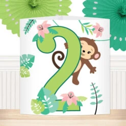 Little Monkey 2nd Birthday Centerpiece, 6-inch, Editable Digital Template
