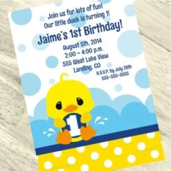 Little Ducky 1st Birthday Invitation, 5x7-inch, Editable Digital Template