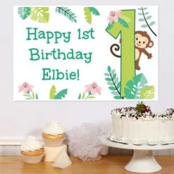 Little Monkey 1st Birthday Sign, 8x10, 16x20, Editable Digital Template