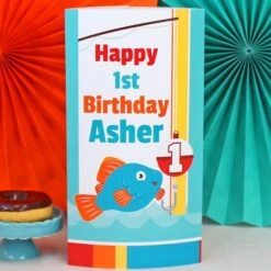 Little Fish 1st Birthday Centerpiece, 10-inch, Editable Digital Template