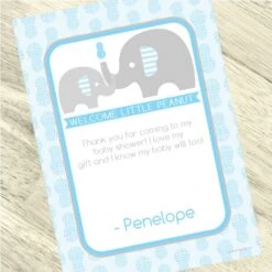 Elephant Little Peanut Blue Baby Shower Thank You, 5x7-inch, Editable Digital Template