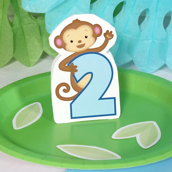 Little Monkey Blue 2nd Birthday Table Decoration, Editable Digital Template 3 Little Monkey Blue 2nd Birthday Table Decoration, Editable Digital Template