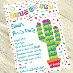 Cactus Pinata Fiesta Party Invitation, 5x7-inch, Editable Digital Template