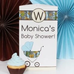 Camouflage Blue Baby Shower Centerpiece, 10-inch, Editable Digital Template