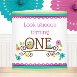 Little Owl 1st Birthday Centerpiece, 6-inch, Editable Digital Template