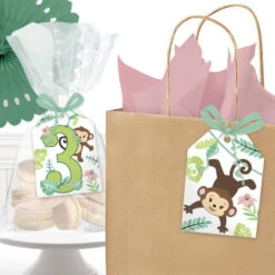Little Monkey 3rd Birthday Favor Tag, Editable Digital Template