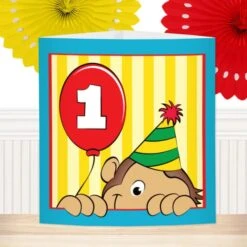 Monkey Cute 1st Birthday Centerpiece, 6-inch, Editable Digital Template