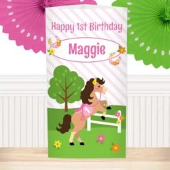 Playful Pony 1st Birthday Centerpiece, 10-inch, Editable Digital Template