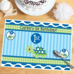 Little Turtle 1st Birthday Placemat, Editable Digital Template
