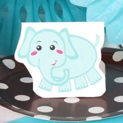Elephant Safari Blue Baby Shower Table Decoration, Editable Digital Template
