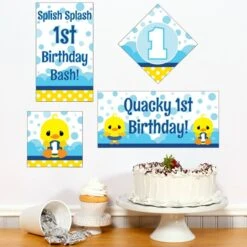 Little Ducky 1st Birthday Sign Cutout Decoration, Editable Digital Template