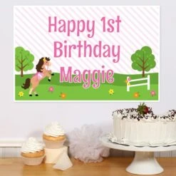 Playful Pony 1st Birthday Sign, 8x10, 16x20, Editable Digital Template