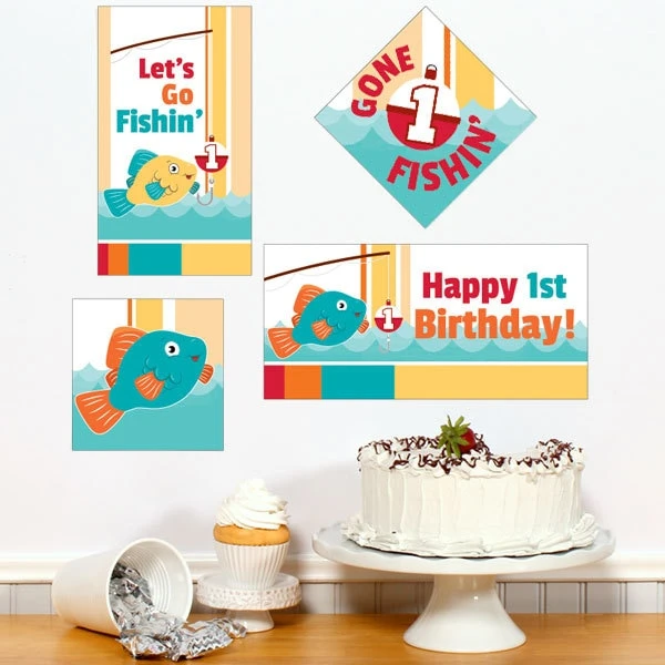 Little Fish 1st Birthday Sign Cutout Decoration, Editable Digital Template 3 Little Fish 1st Birthday Sign Cutout Decoration, Editable Digital Template