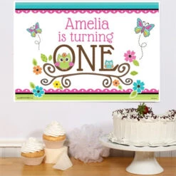 Little Owl 1st Birthday Sign, 8x10, 16x20, Editable Digital Template
