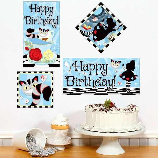 Alice In Wonderland Birthday Sign Cutout Decoration, Editable Digital Template 3 Alice In Wonderland Birthday Sign Cutout Decoration, Editable Digital Template